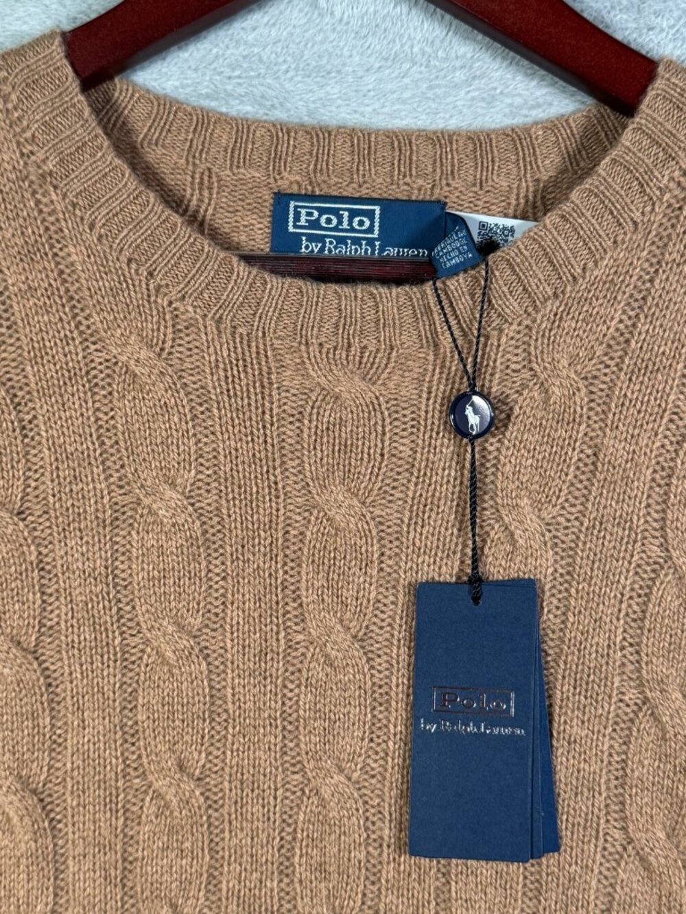 Polo Ralph Lauren Sweater Mens M Brown 100% Cashmere Cable Knit Crewneck $498